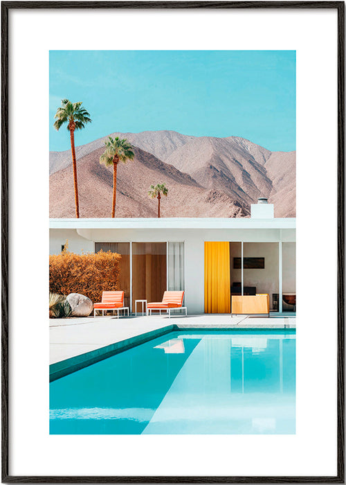 Paysage con piscine et palmiers – Black Frame