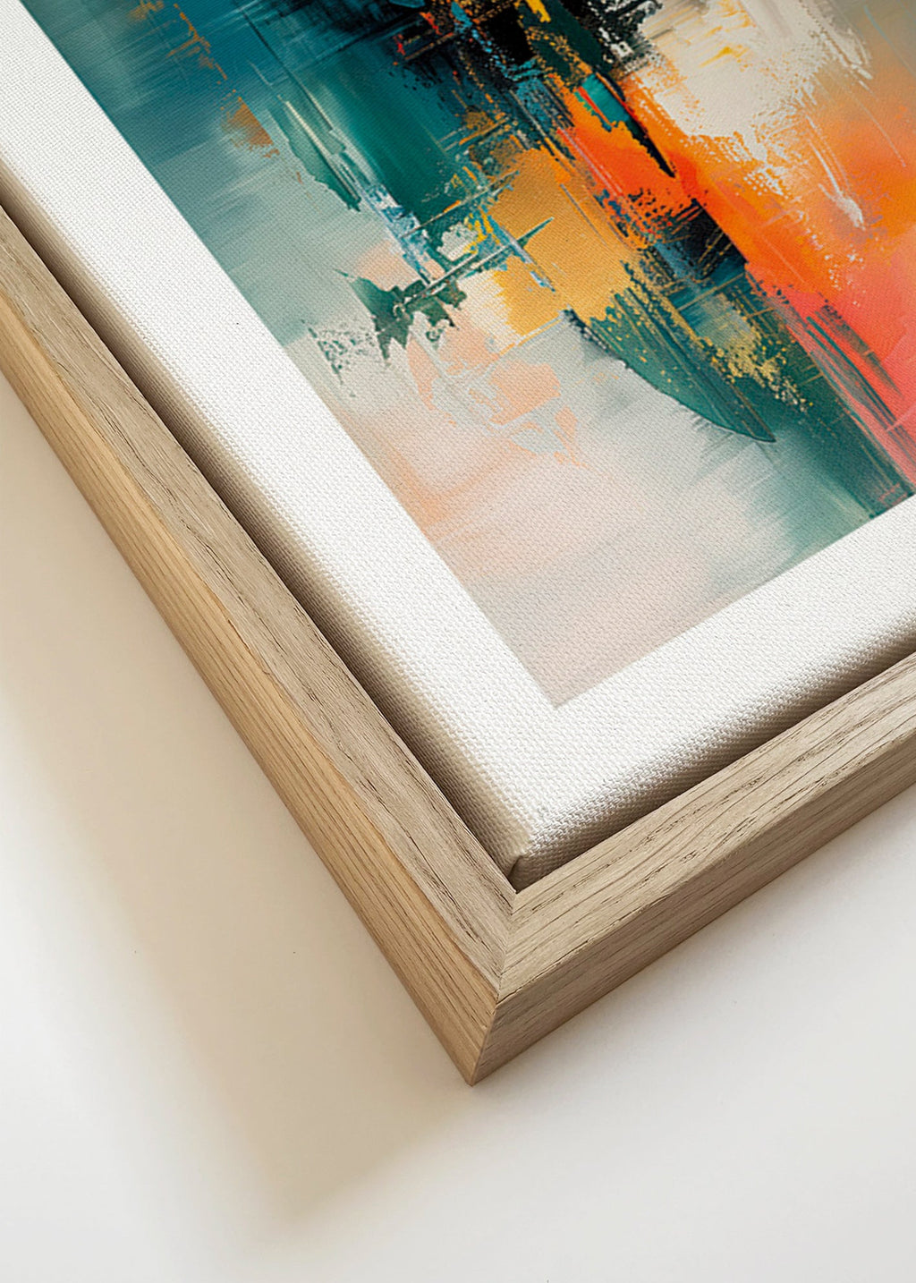 Tableau abstrait vertical aux touches bleu et orange – Canvas detail