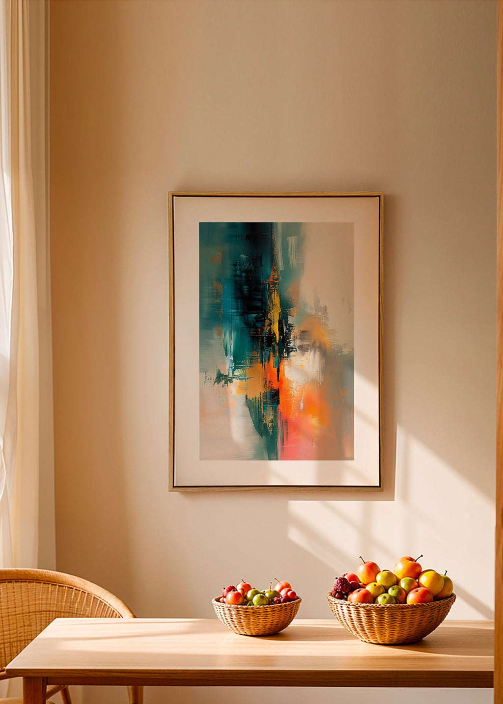 Tableau abstrait vertical aux touches bleu et orange – Canvas2