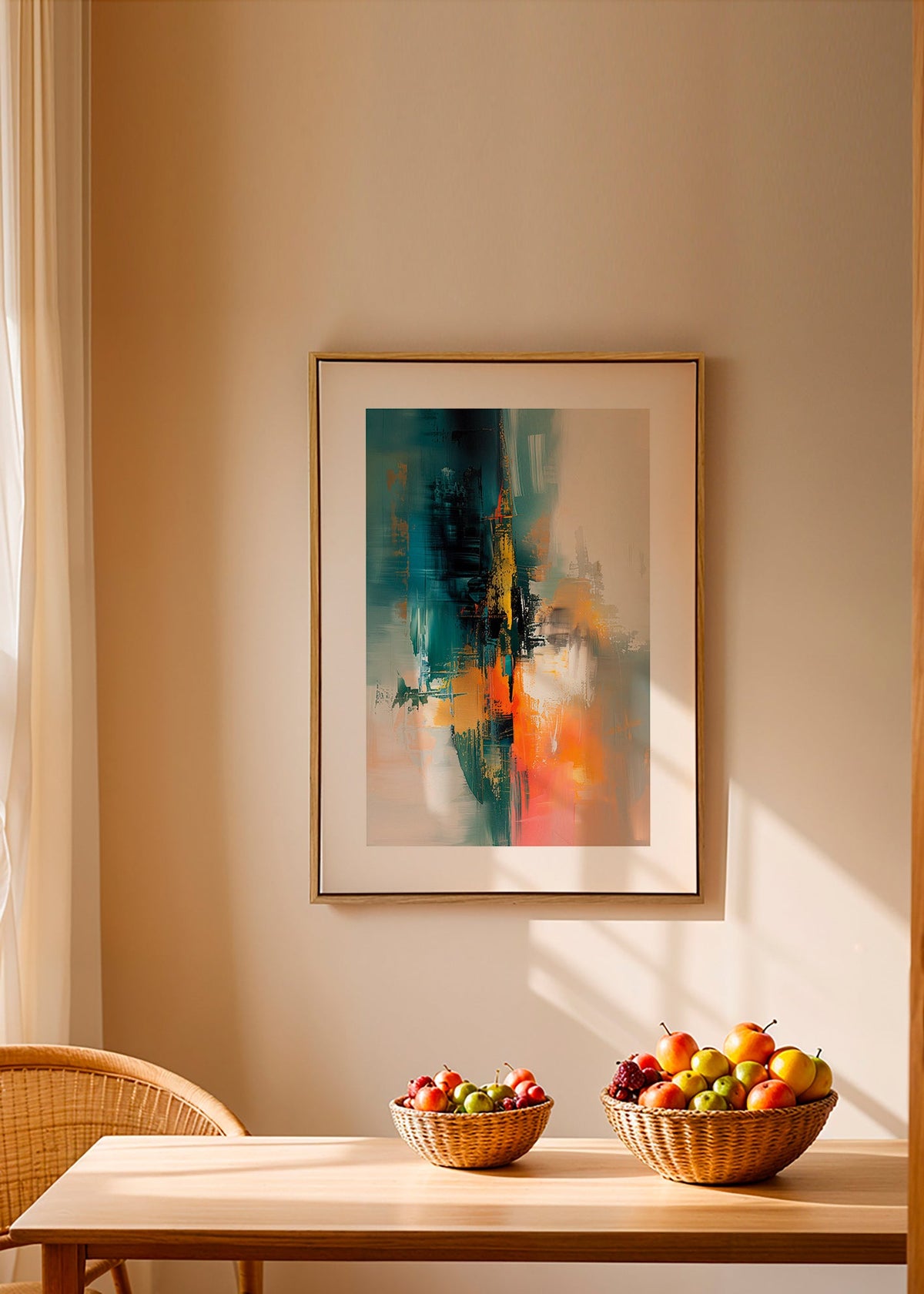Tableau abstrait vertical aux touches bleu et orange – Canvas2