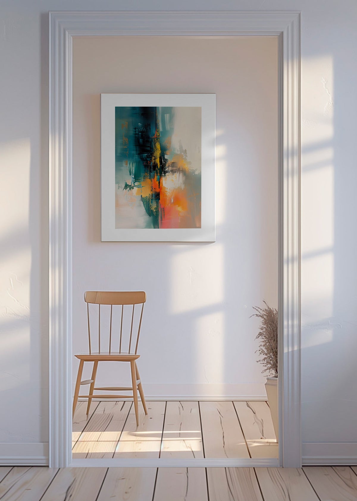 Tableau abstrait vertical aux touches bleu et orange – Canvas