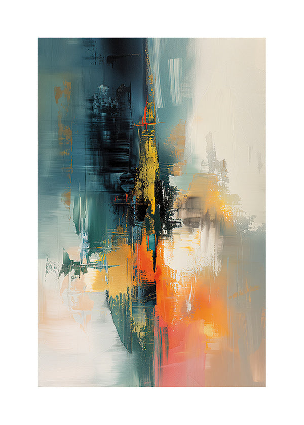 Tableau abstrait vertical aux touches bleu et orange
