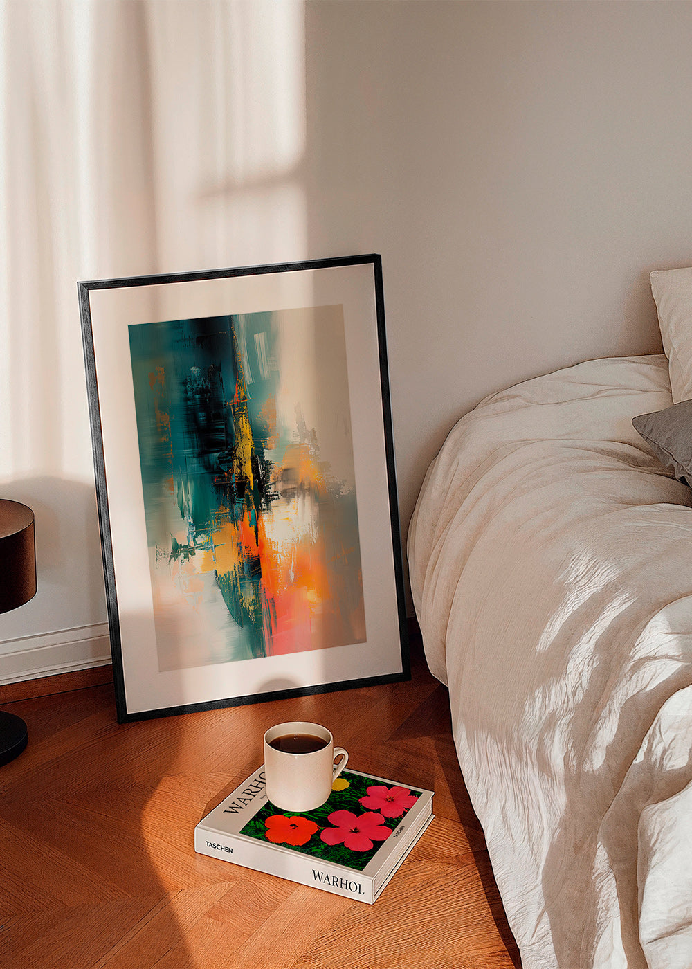Tableau abstrait vertical aux touches bleu et orange – Product1
