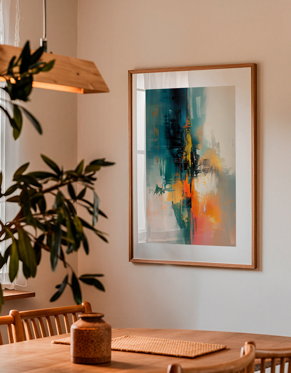 Tableau abstrait vertical aux touches bleu et orange – Product2