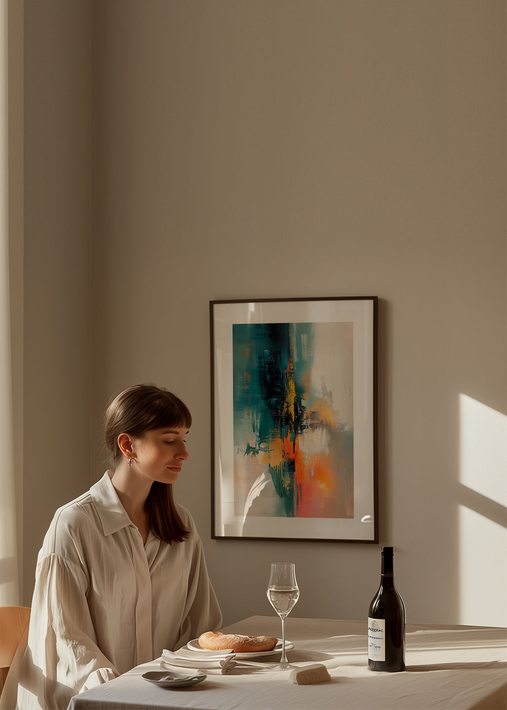 Tableau abstrait vertical aux touches bleu et orange – Product3