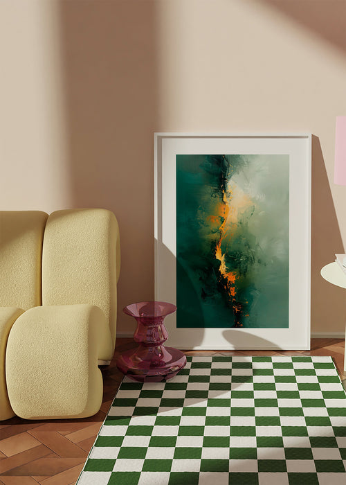 Œuvre abstraite verticales en vert et accents orange – Product1