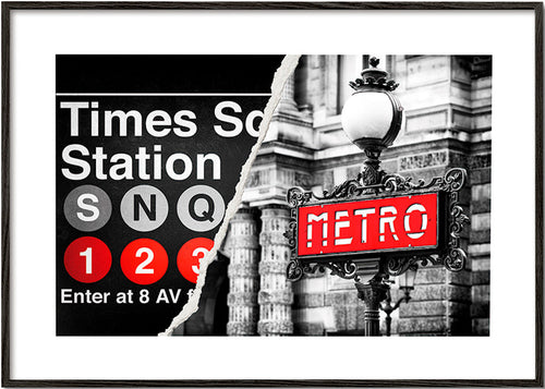 Tableau de voyage avec enseigne Metro rouge – Black Frame