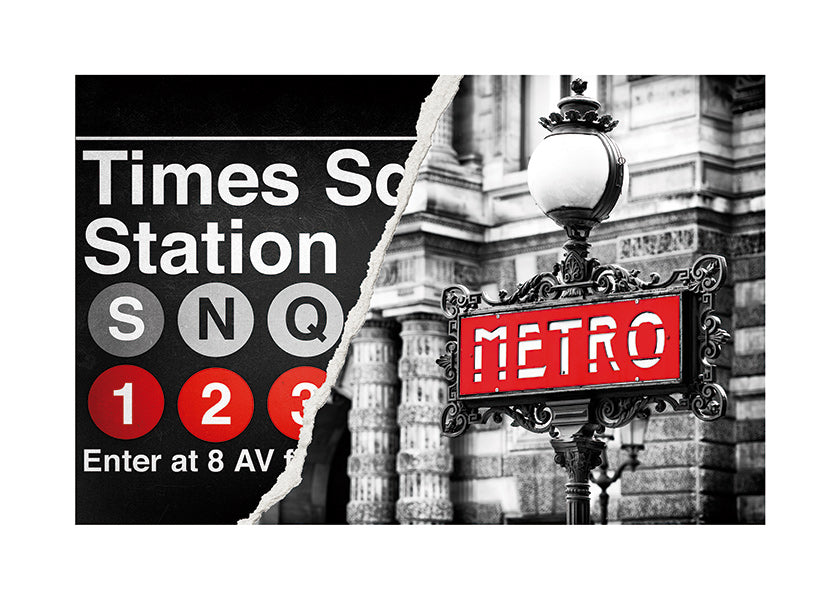 Tableau de voyage avec enseigne Metro rouge