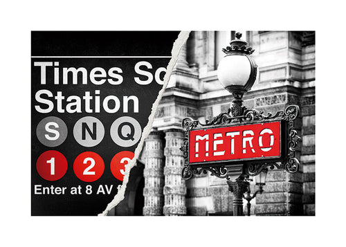 Tableau de voyage avec enseigne Metro rouge