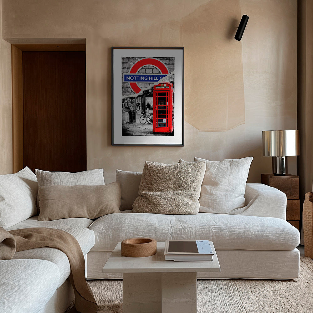 Art de ville avec cabine téléphonique rouge à Notting Hill – Canvas1