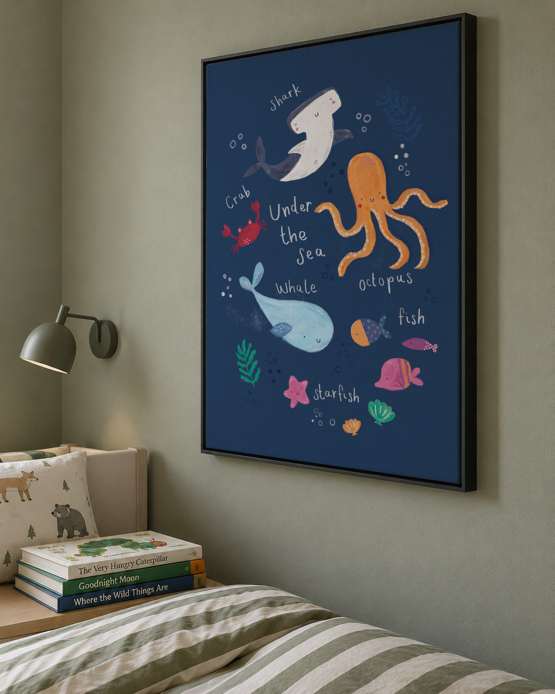 Under the sea kids art print - Framed canvas in an interior