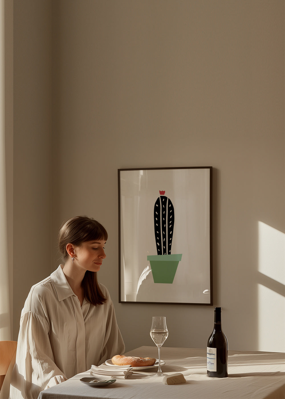 Green pot cactus print - Framed poster in an interior