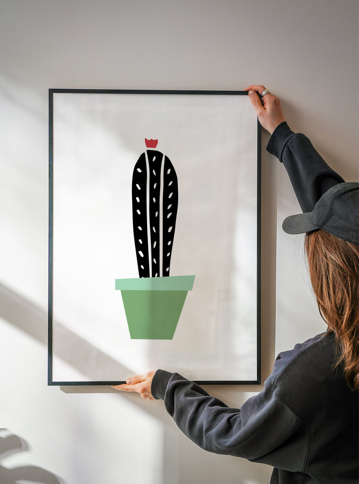 Green pot cactus print - Framed poster detail