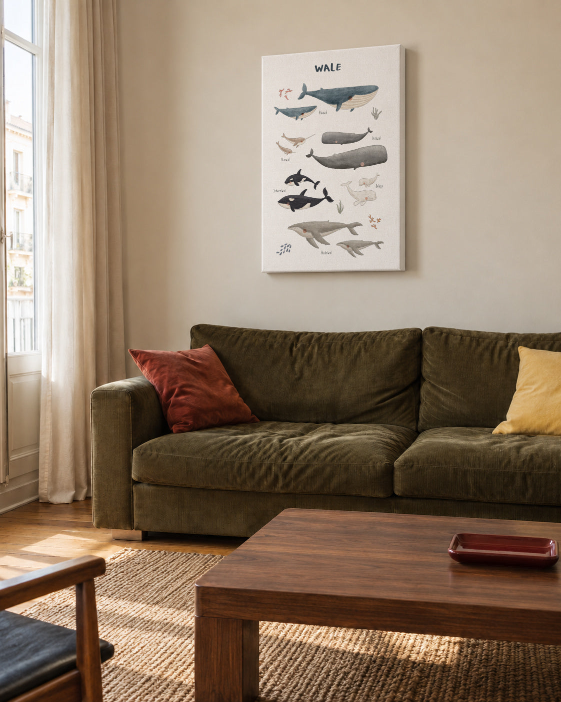 Ballenas fondo blanco (aleman) - Unframed canvas in an interior