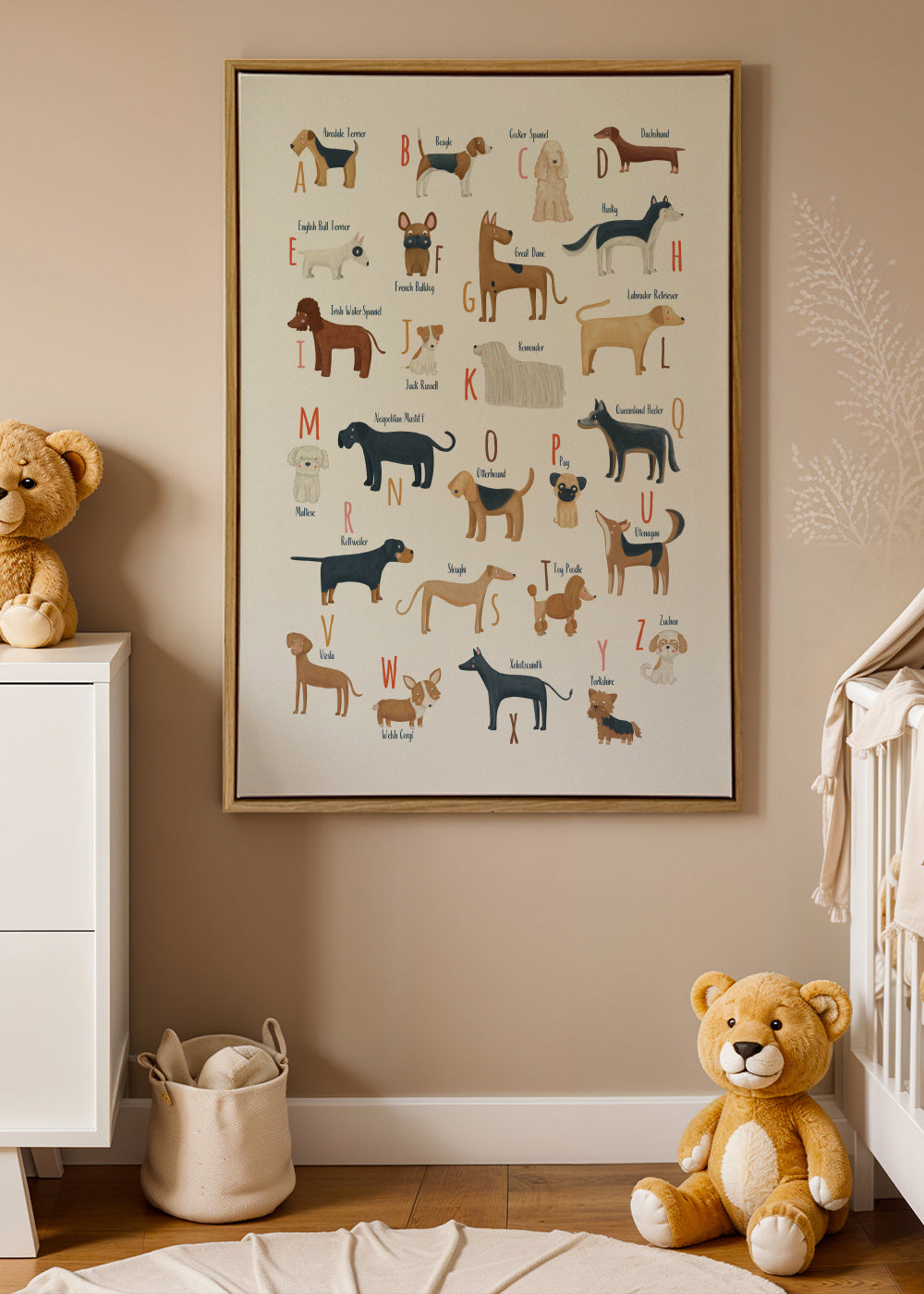 Abecedario con perros - Framed canvas in an interior