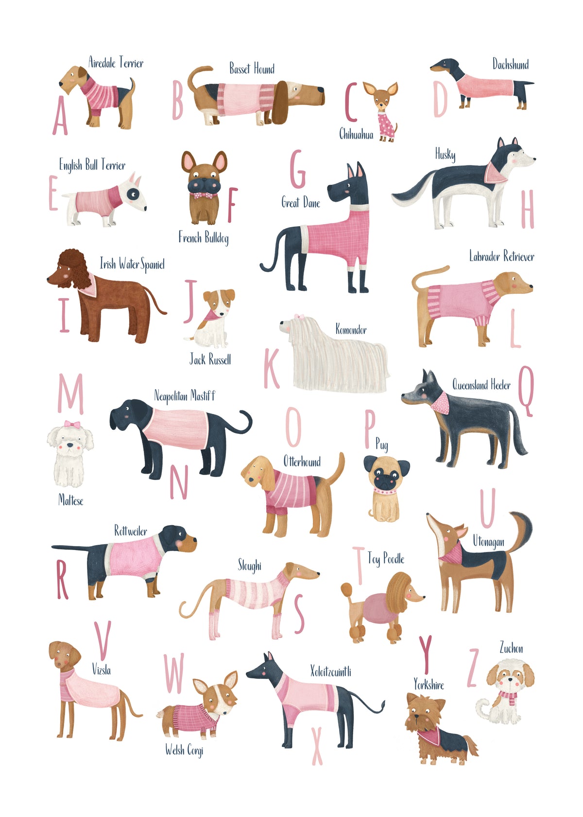 Abecedario con perros (rosa) - Unframed art print