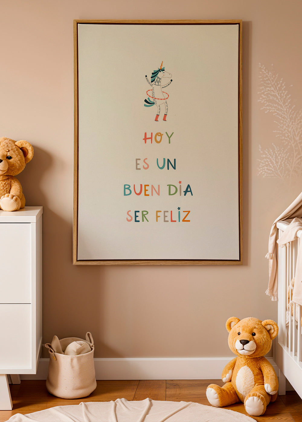 Affiche enfant avec licorne et message typographique