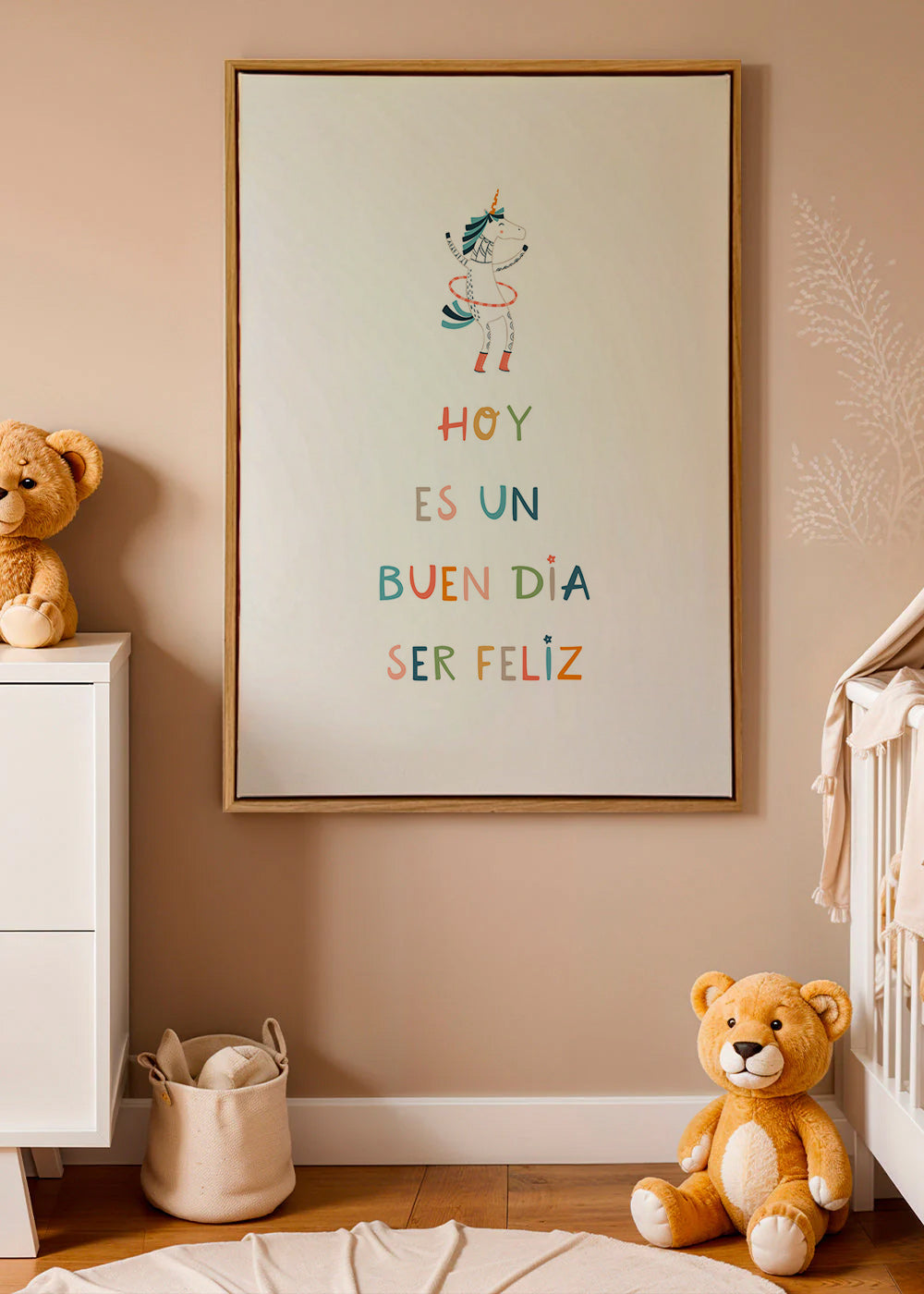 Affiche enfant avec licorne et message typographique