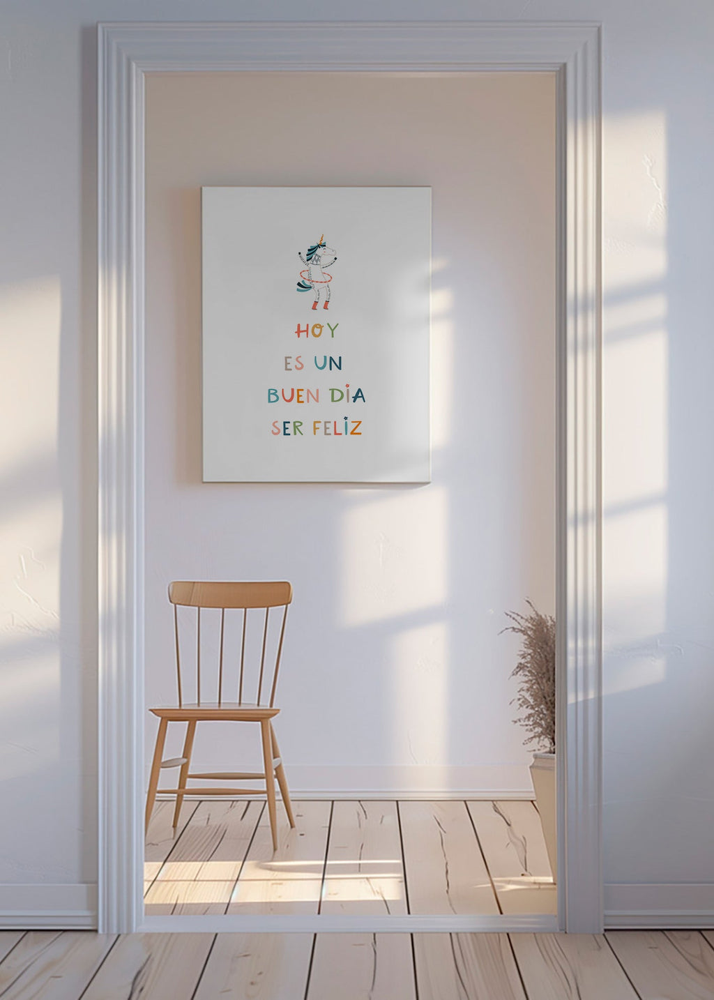Affiche enfant avec licorne et message typographique