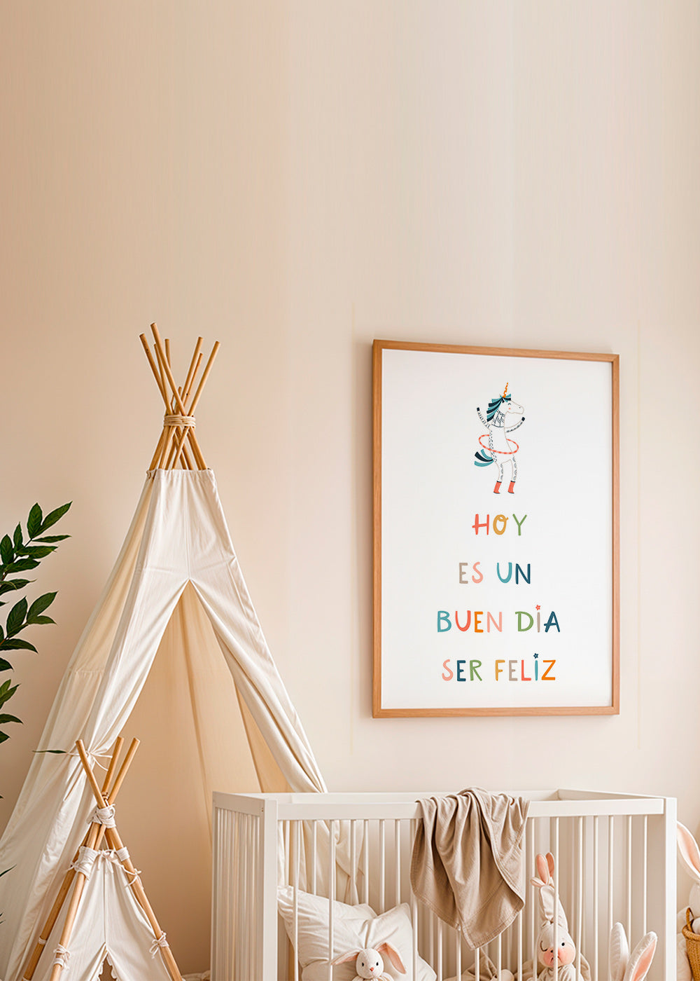 Affiche enfant avec licorne et message typographique