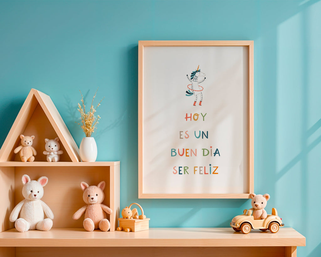 Affiche enfant avec licorne et message typographique