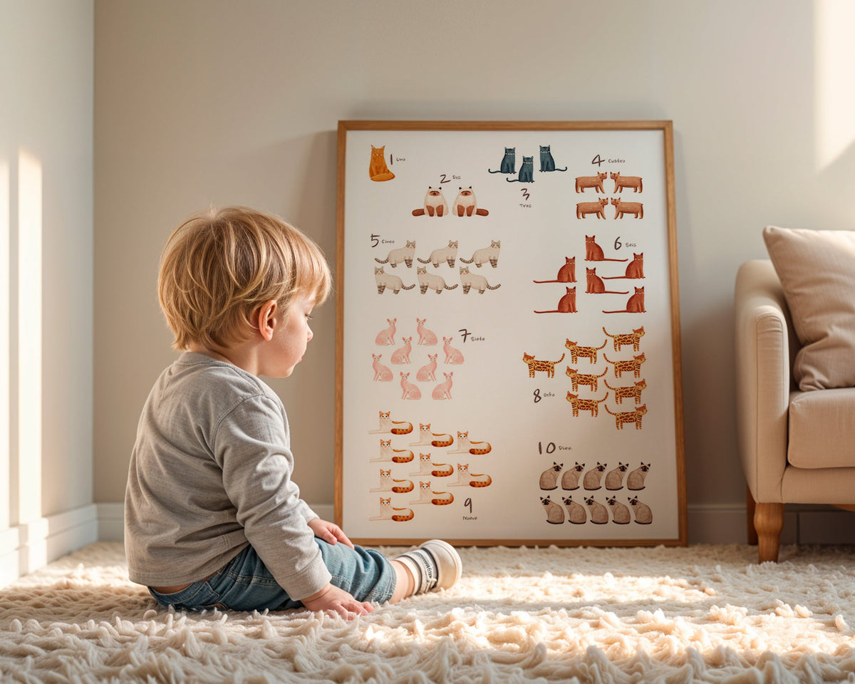Illustration pour enfants: nombres con chats ludiques