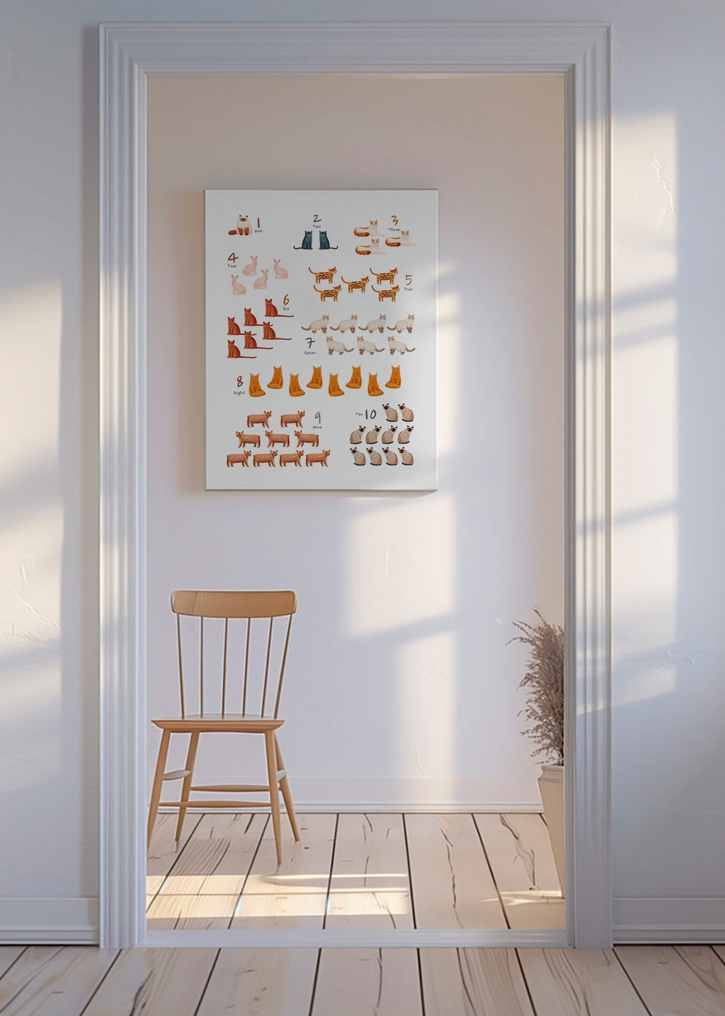 Affiche enfantale con nombres y chats dessinés