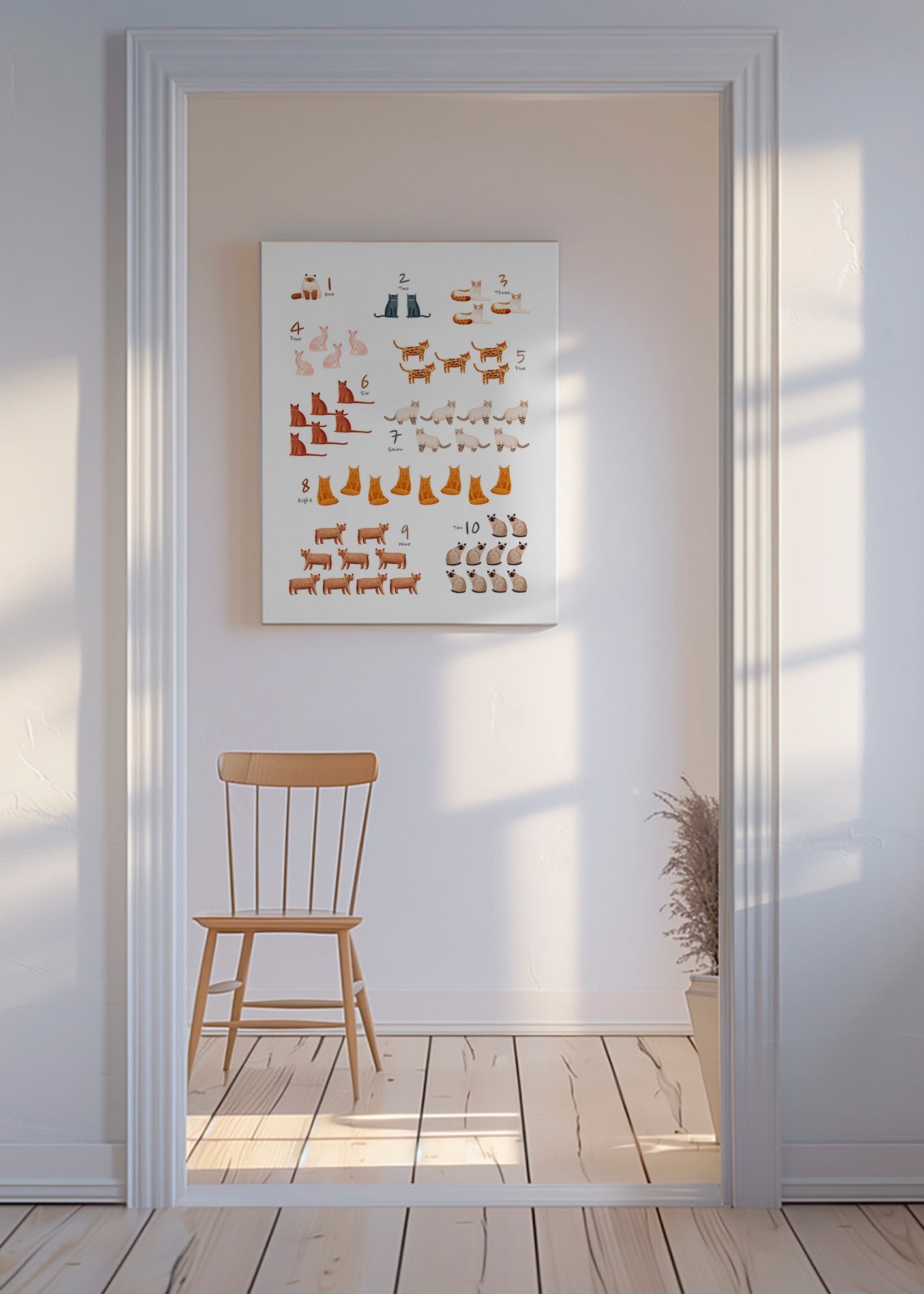 Affiche enfantale con nombres y chats dessinés