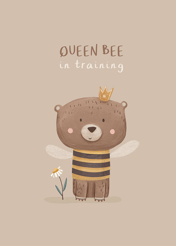 Affiche enfant ours en tenue d'abeille royale