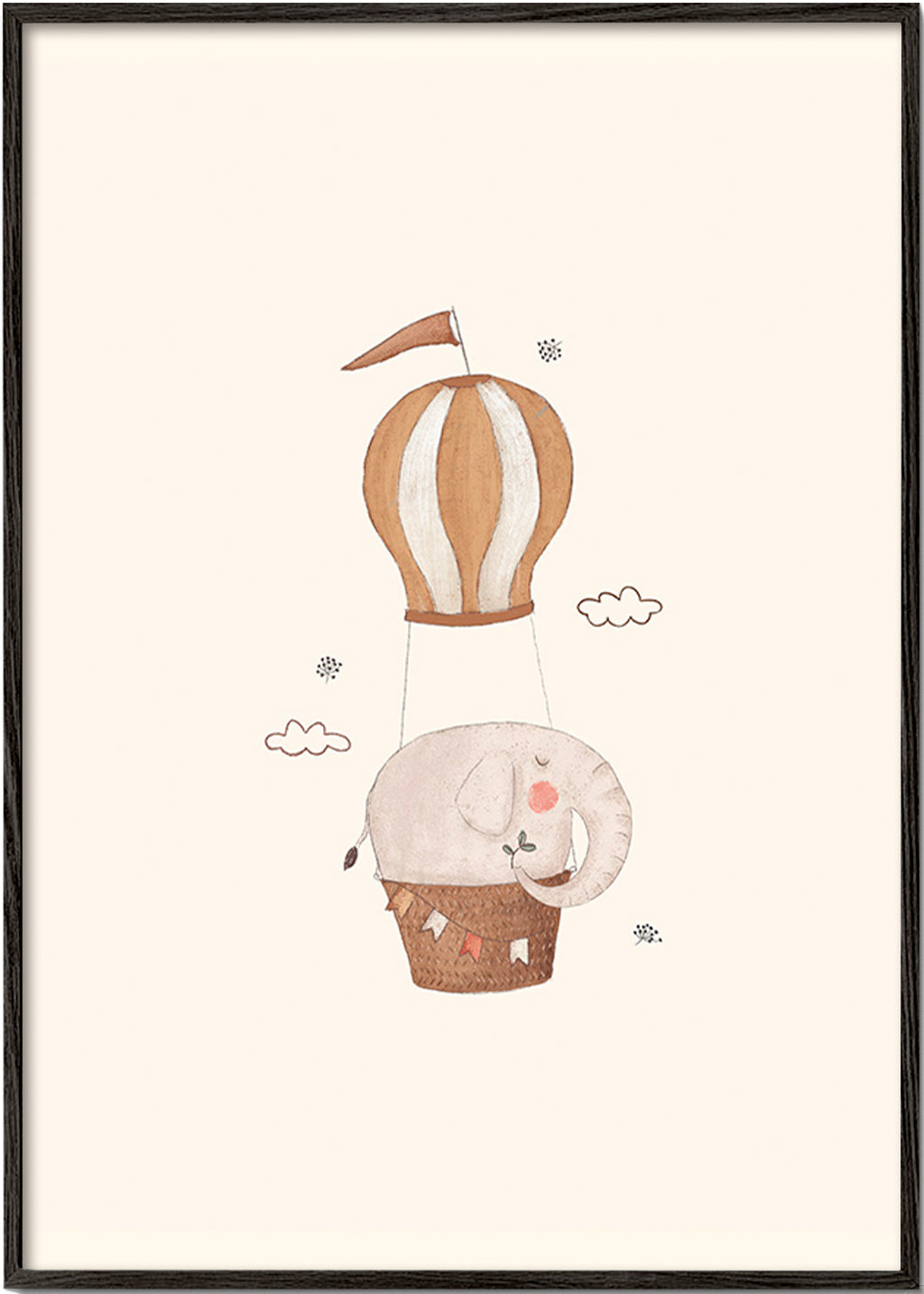 Affiche enfant éléphant en montgolfière