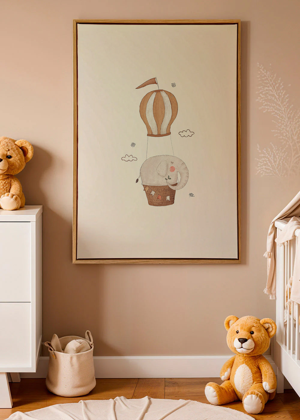 Affiche enfant éléphant en montgolfière