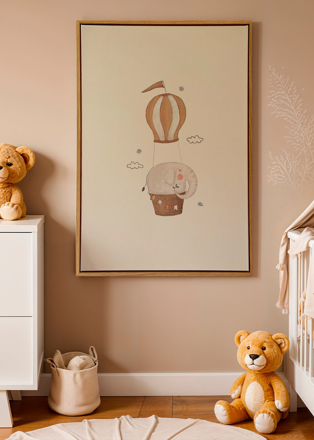 Affiche enfant éléphant en montgolfière