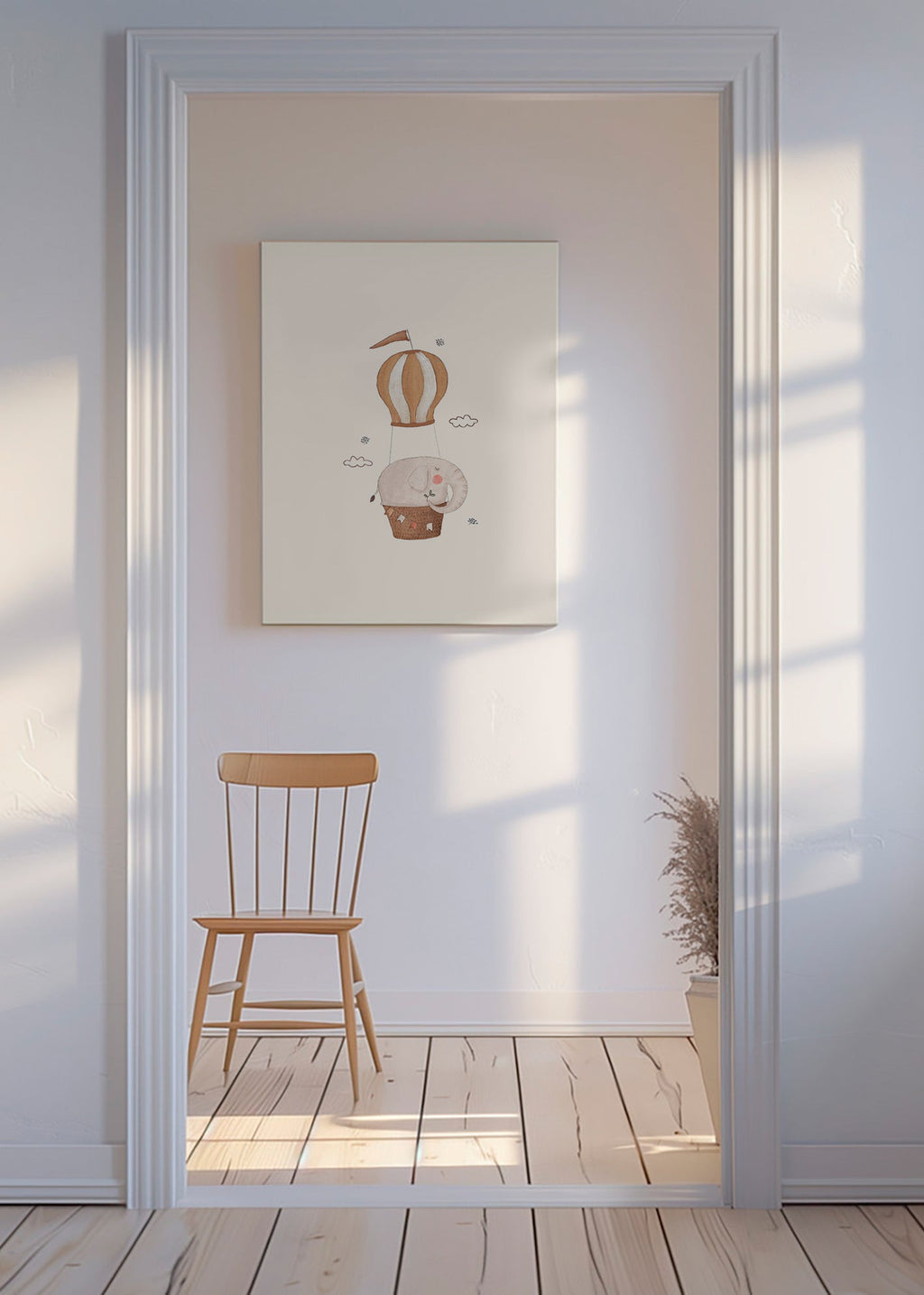 Affiche enfant éléphant en montgolfière