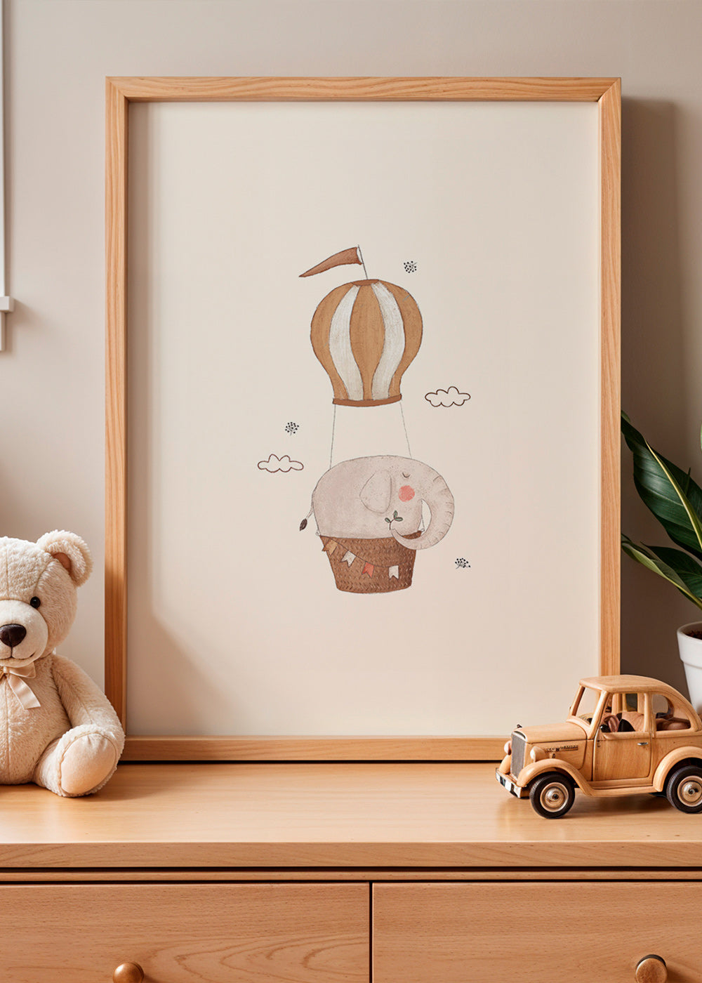 Affiche enfant éléphant en montgolfière