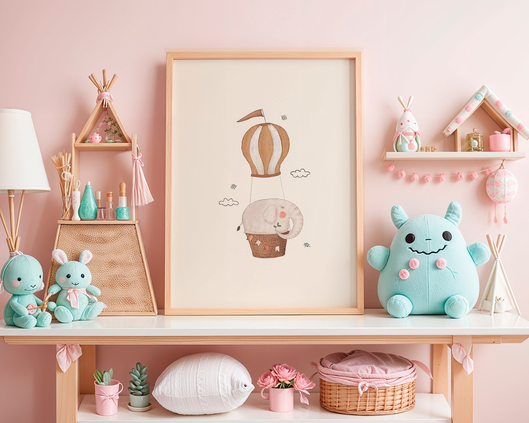 Affiche enfant éléphant en montgolfière