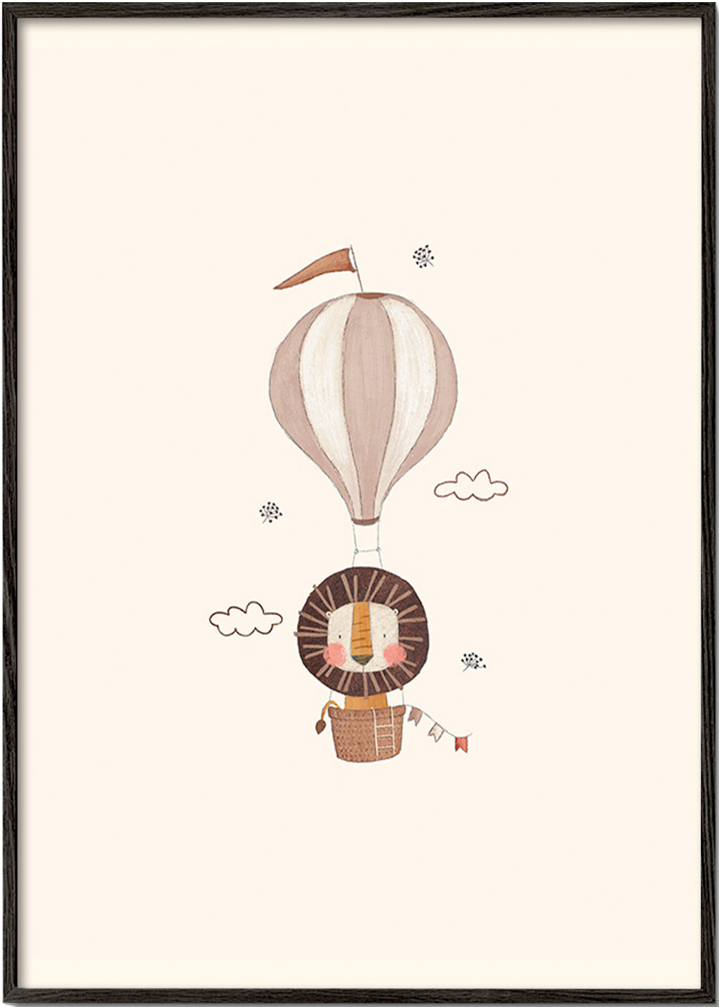 Illustration enfant : lion montgolfière