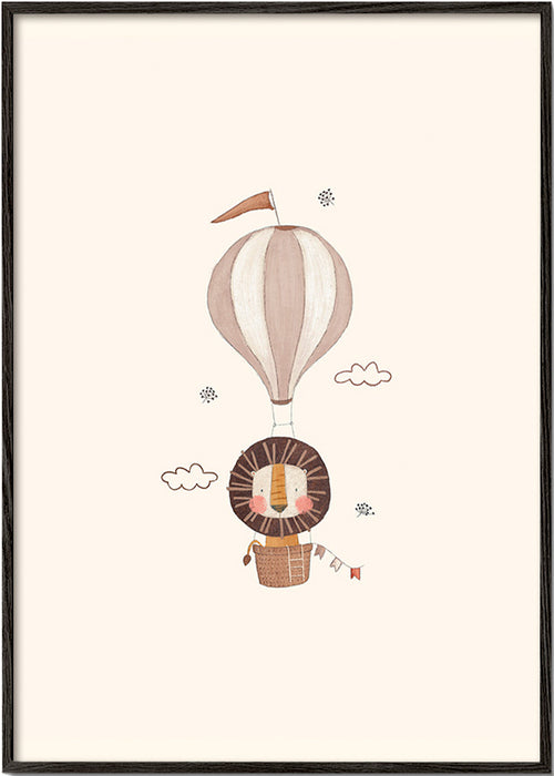 Illustration enfant : lion montgolfière