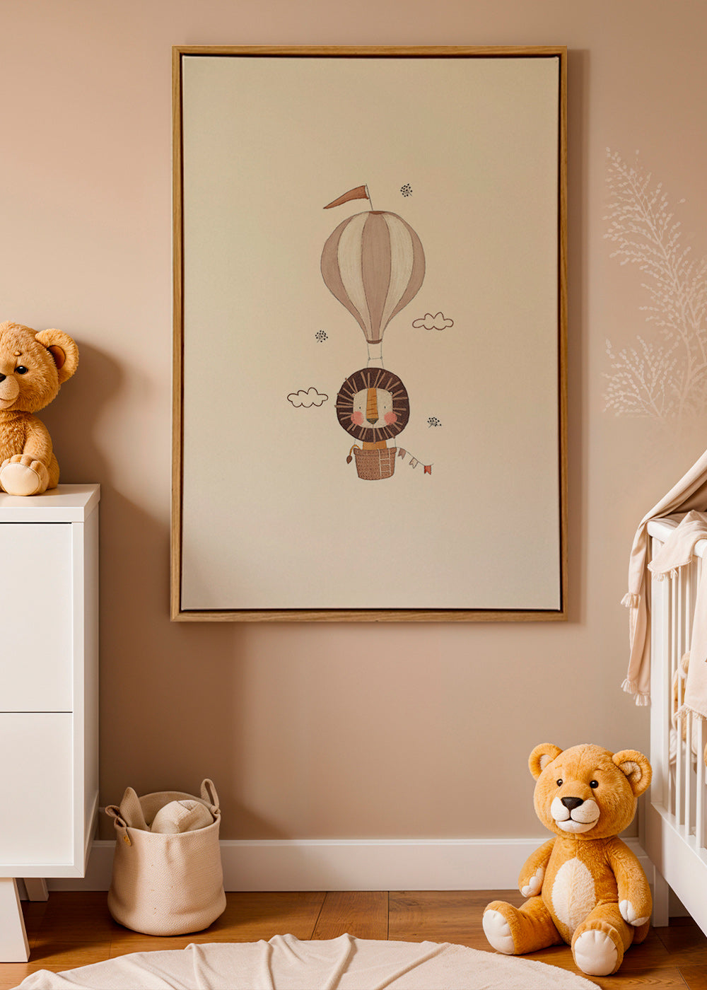 Illustration enfant : lion montgolfière