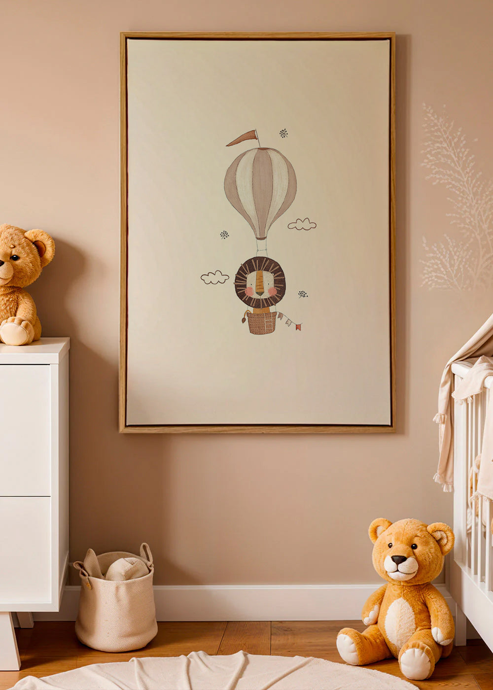 Illustration enfant : lion montgolfière