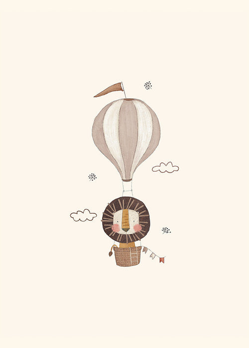 Illustration enfant : lion montgolfière