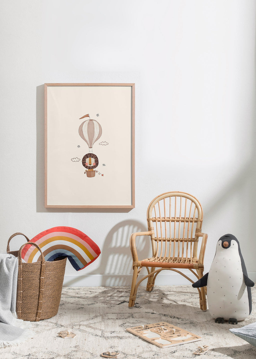 Illustration enfant : lion montgolfière