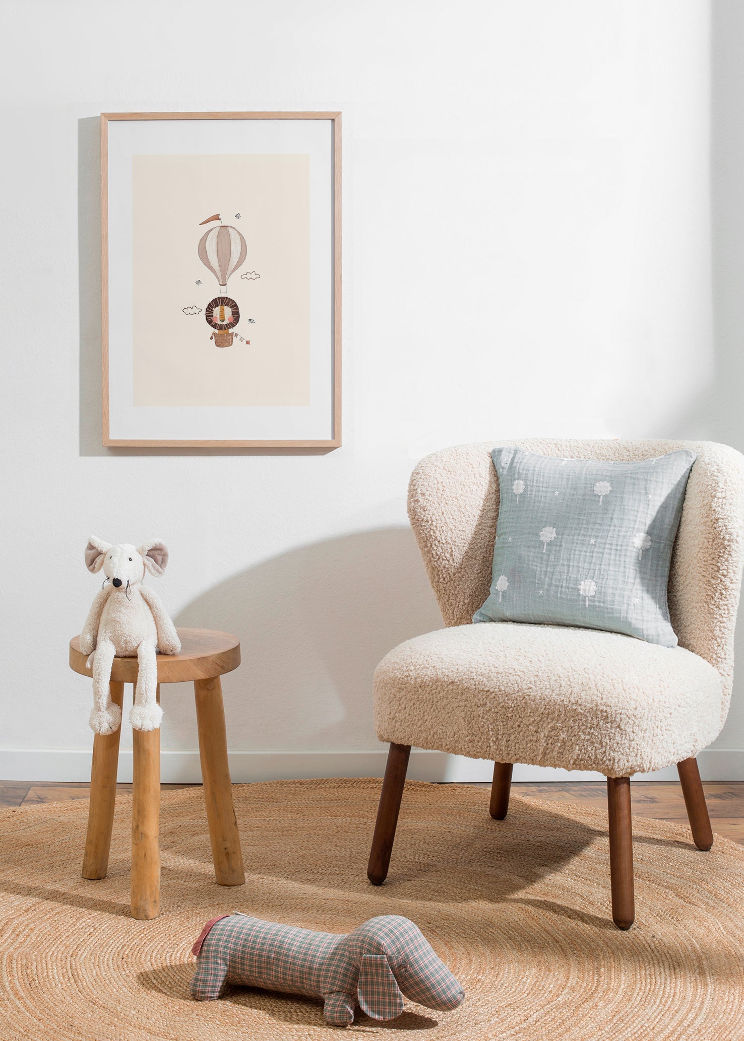 Illustration enfant : lion montgolfière