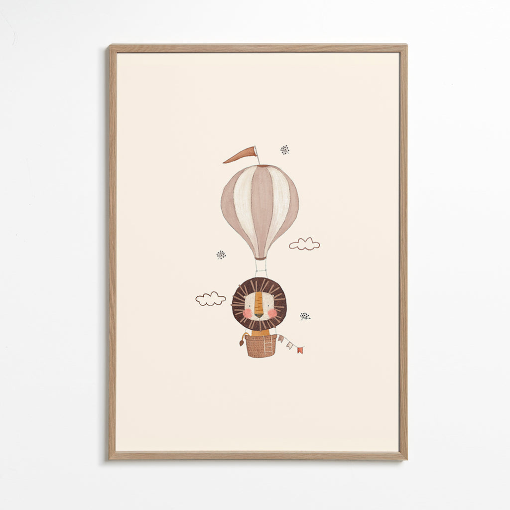 Illustration enfant : lion montgolfière