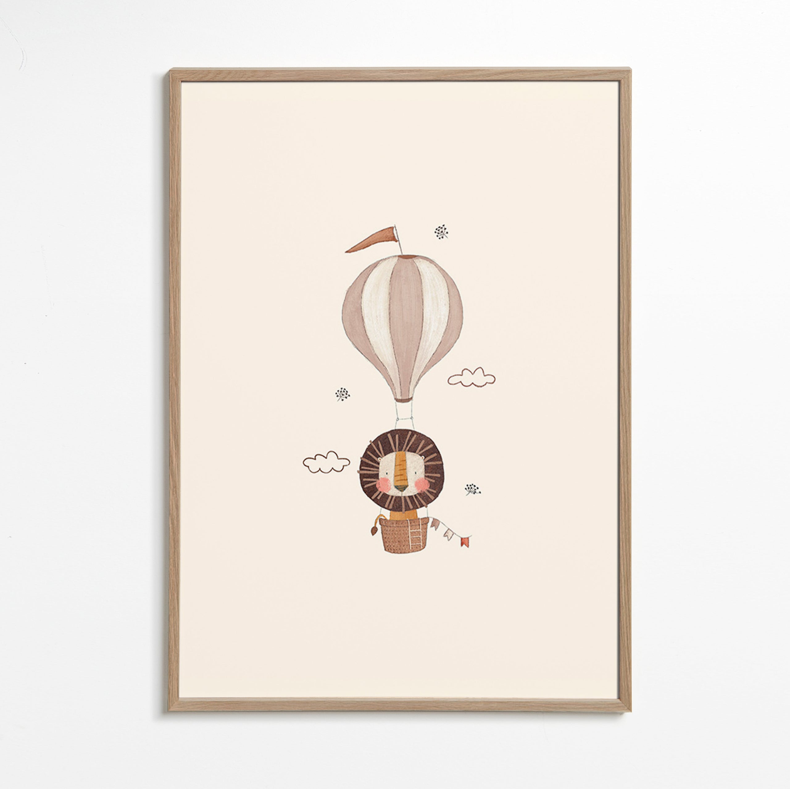 Illustration enfant : lion montgolfière