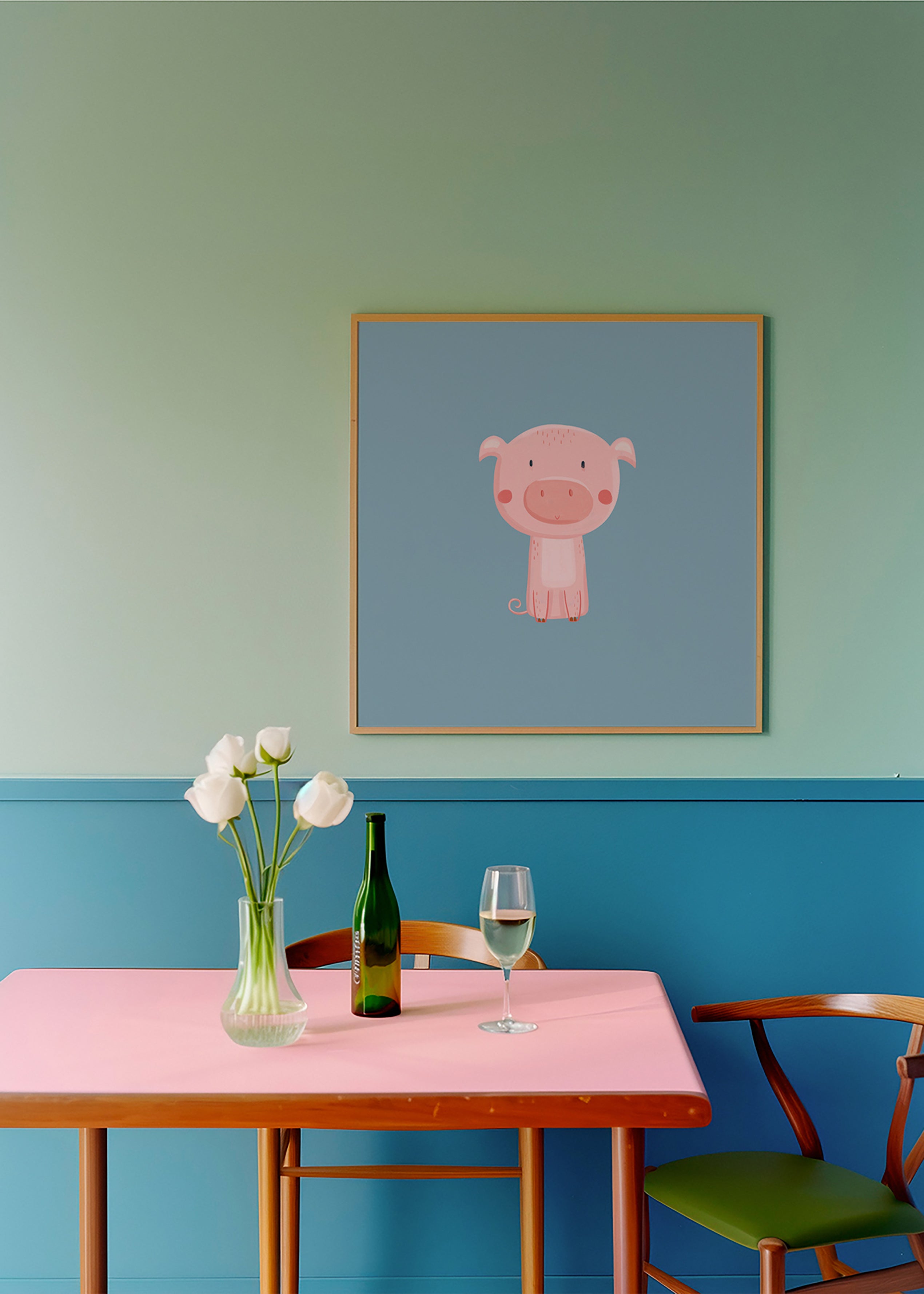 Impression enfant: cochon rose centré