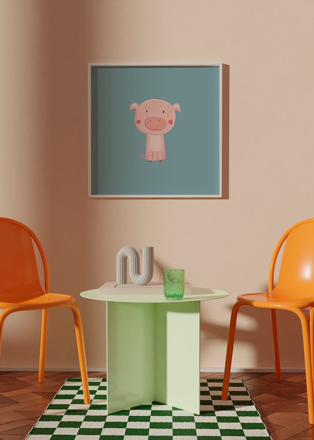 Impression enfant: cochon rose centré