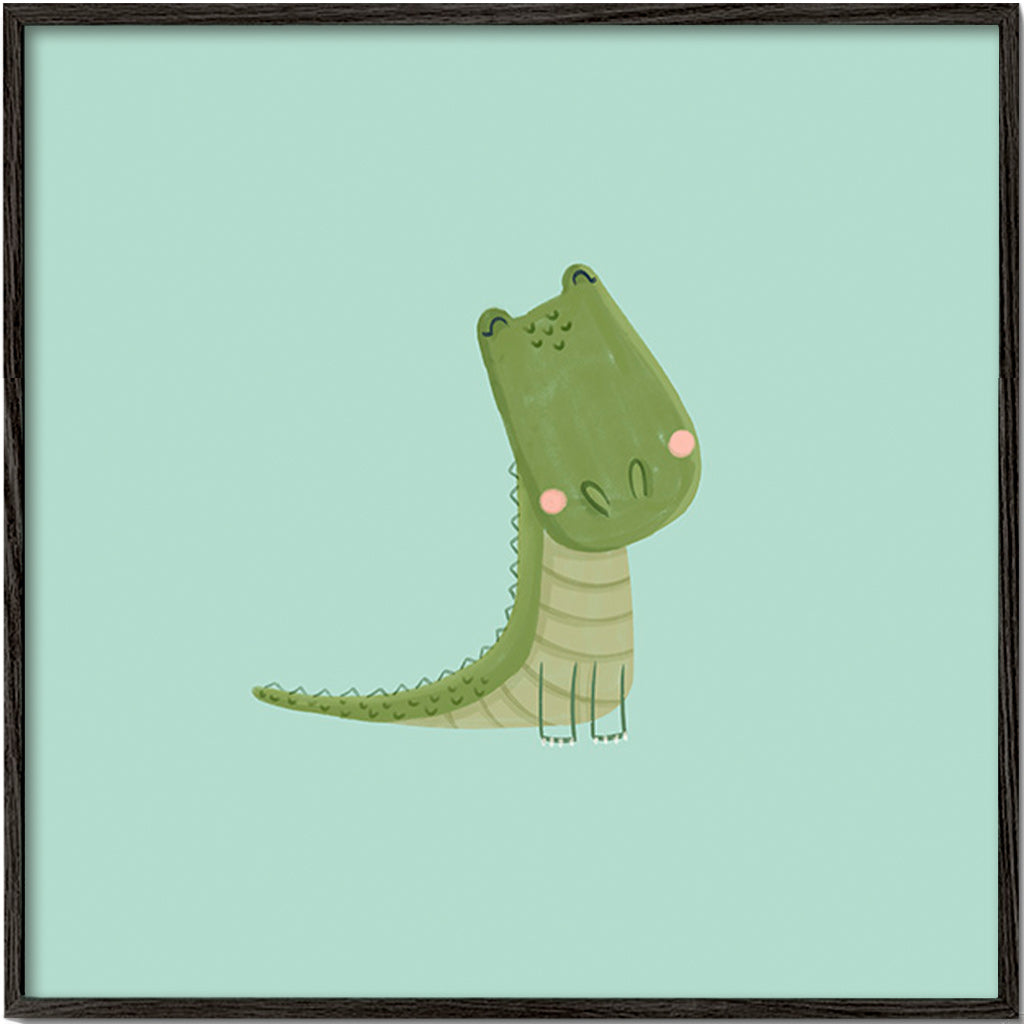 Affiche enfant crocodile souriant sur fond menthe