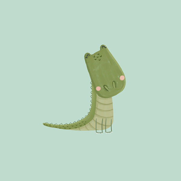 Affiche enfant crocodile souriant sur fond menthe