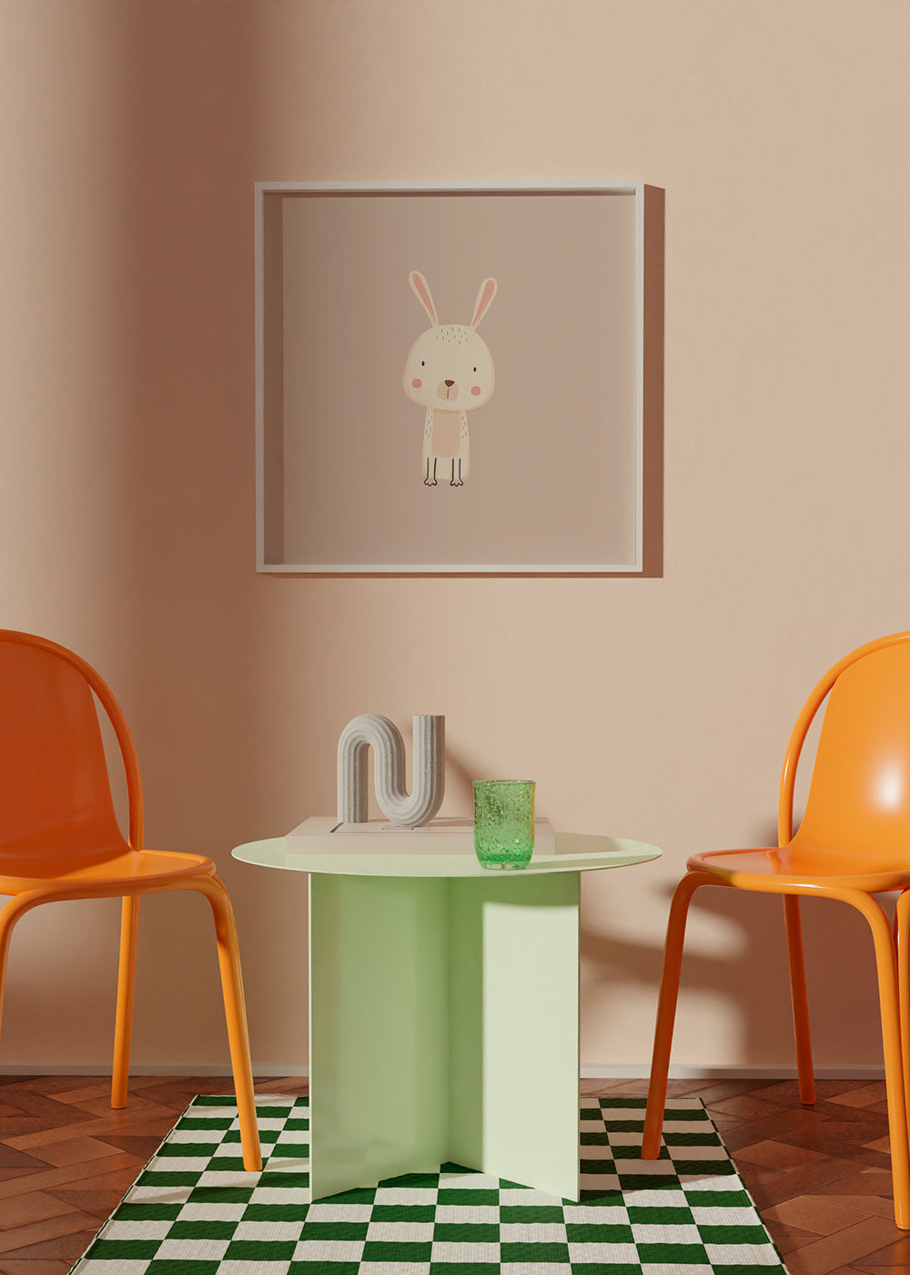 Affiche enfant lapin minimal fond beige
