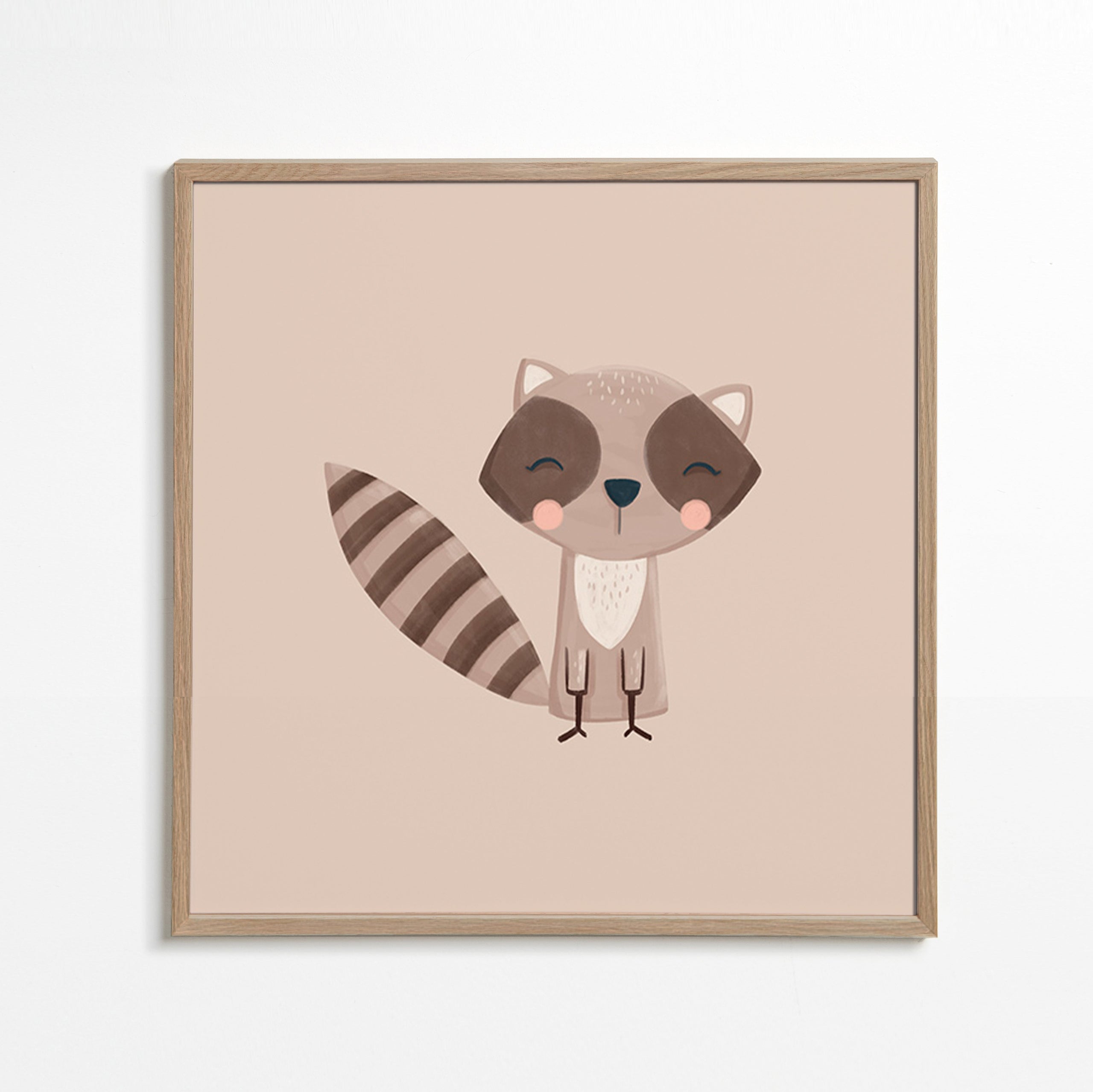 Affiche enfant : raton laveur souriant sur fond beige